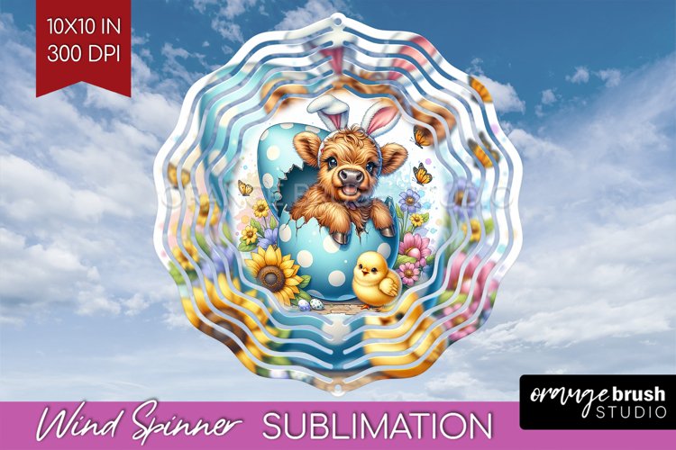 Highland Cow Wind Spinner Sublimation PNG - Easter Cow Round example image 1