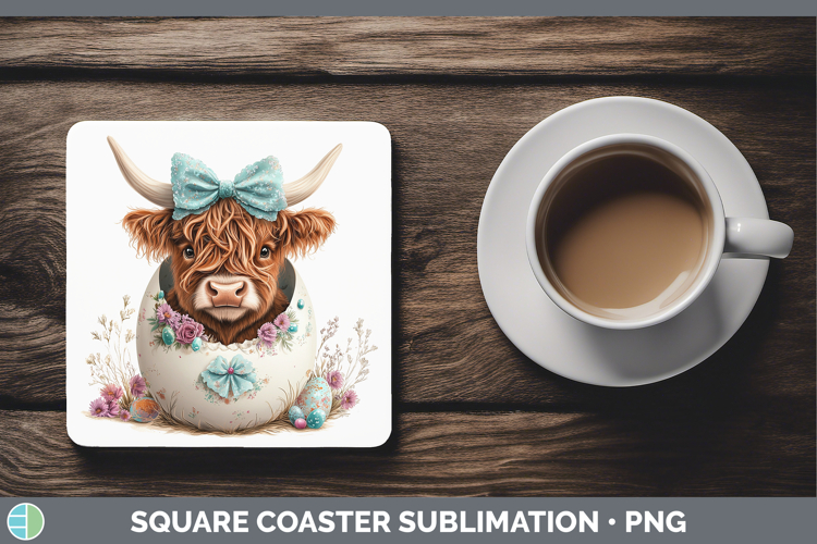 Easter Highland Cow Square Coaster Sublimation Coaster Desig