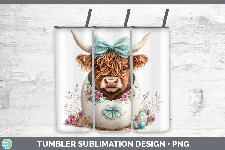 Easter Highland Cow Tumbler Sublimation 20 oz Skinny Tumbler