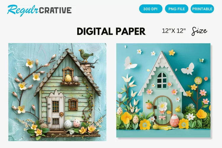Easter Cottage House Seamless Digital Paper