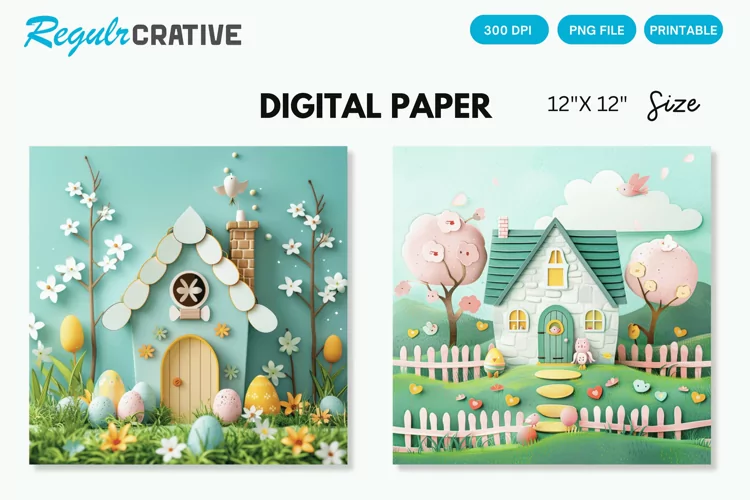 Easter Cottage House Seamless Digital Paper