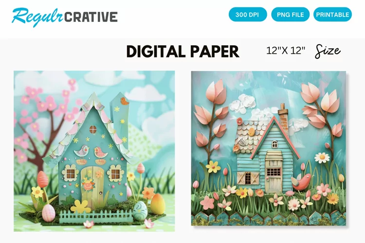 Easter Cottage House Seamless Digital Paper