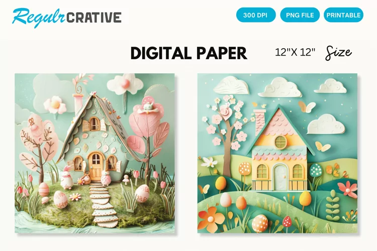 Easter Cottage House Seamless Digital Paper