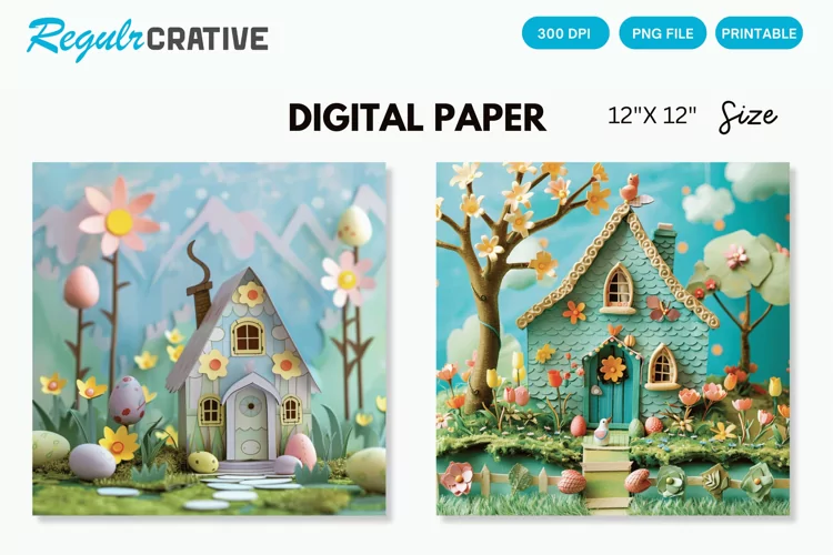 Easter Cottage House Seamless Digital Paper