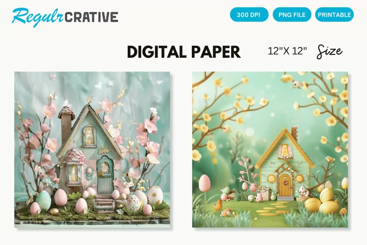 Easter Cottage House Seamless Digital Paper