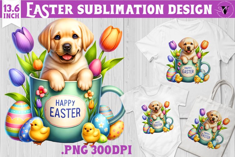 Easter Puppy in mug Sublimation | Easter clipart