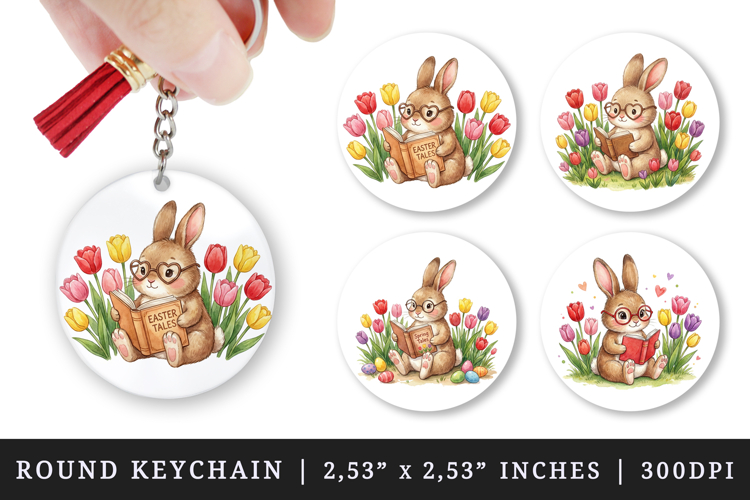 Easter round keychain pintable sublimation design png