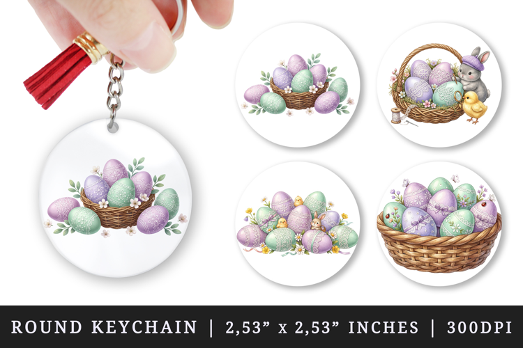 Easter round keychain pintable sublimation design png