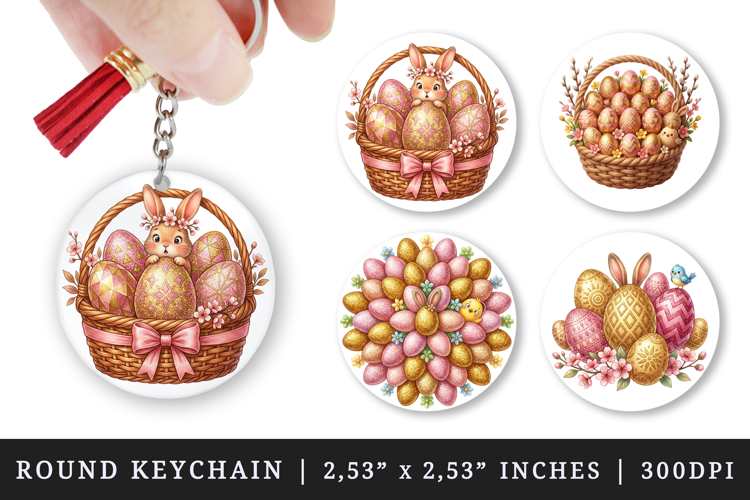 Easter round keychain pintable sublimation design png