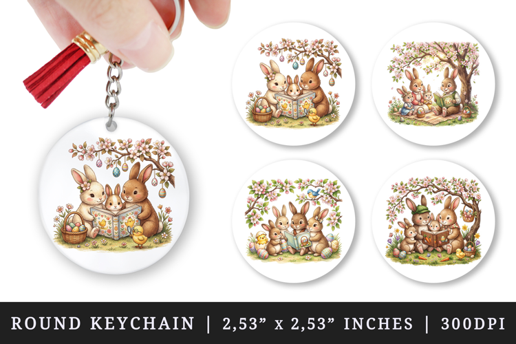 Easter round keychain pintable sublimation design png