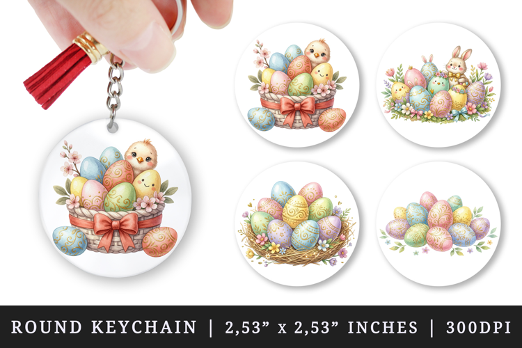 Easter round keychain pintable sublimation design png