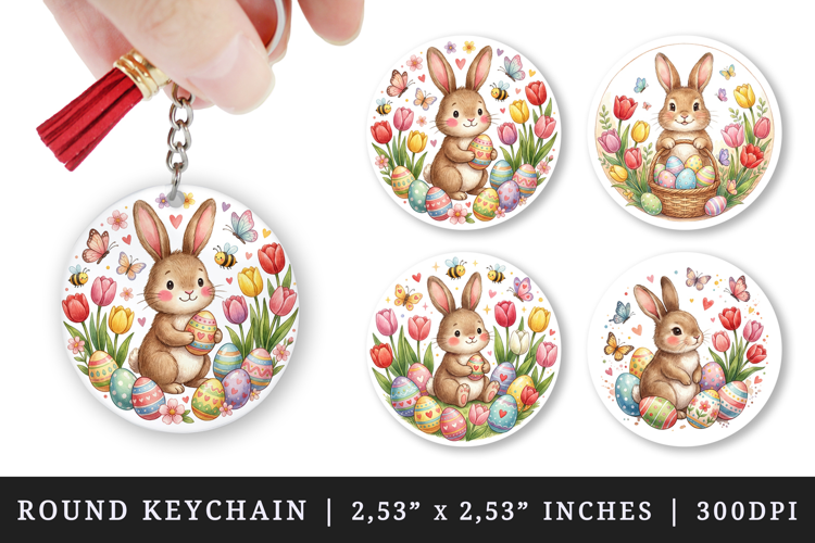 Easter round keychain pintable sublimation design png
