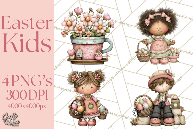 Adorable Easter Kids Clipart, Playful Children Clip Art PNG