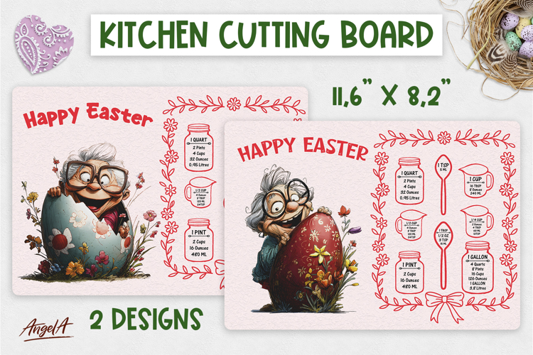 Easter Kitchen chopping board Funny elderly lady Grandma PNG