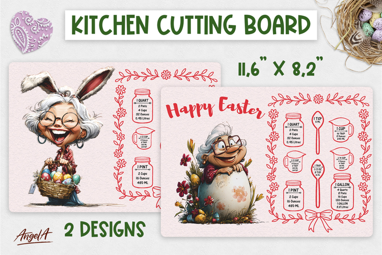 Easter Kitchen chopping board elderly lady Easter egg PNG
