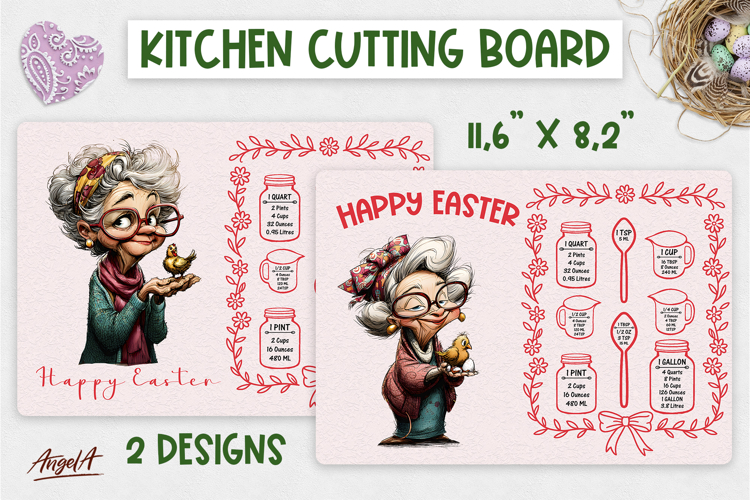 Easter Kitchen chopping board Funny elderly lady Chicken PNG
