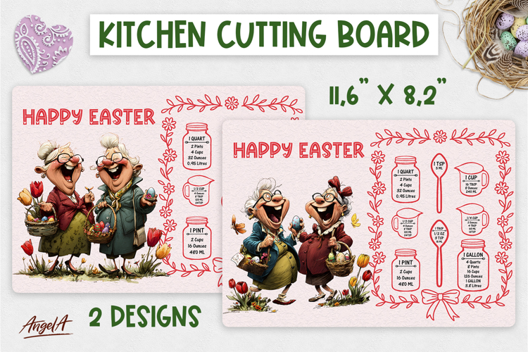 Easter Kitchen chopping board Elderly ladies Best friends