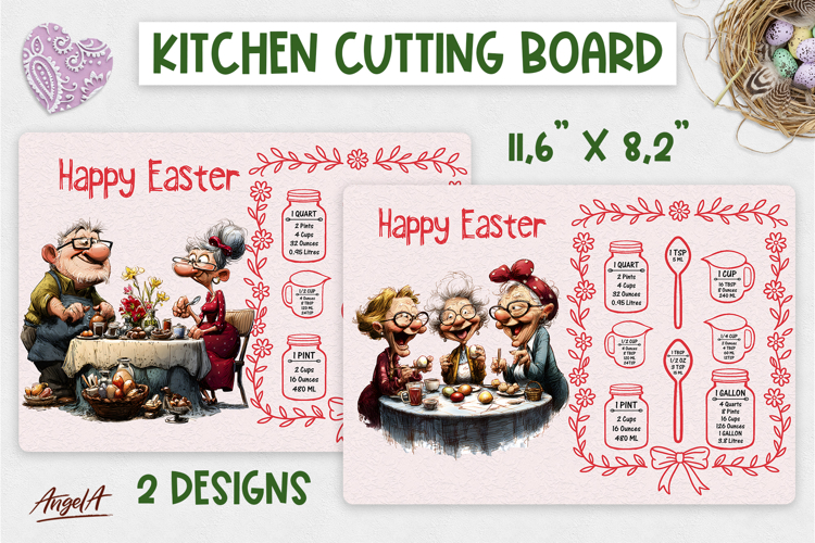 Easter Kitchen chopping board Happy elderly people friends