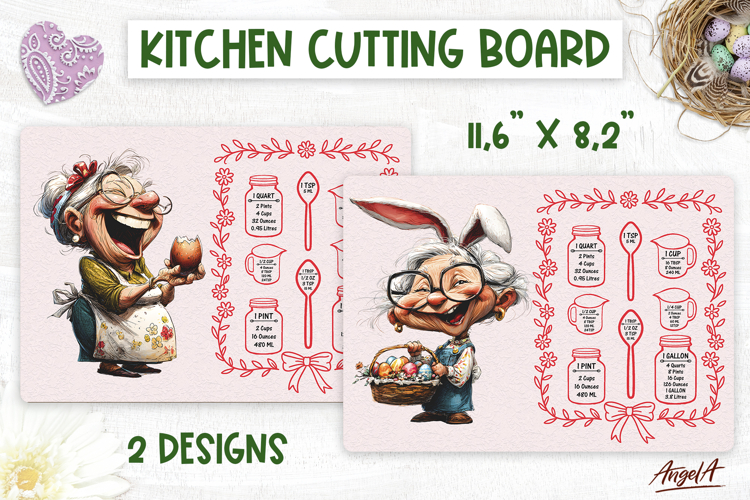 Easter cutting board Kitchen board Funny elderly lady, eggs