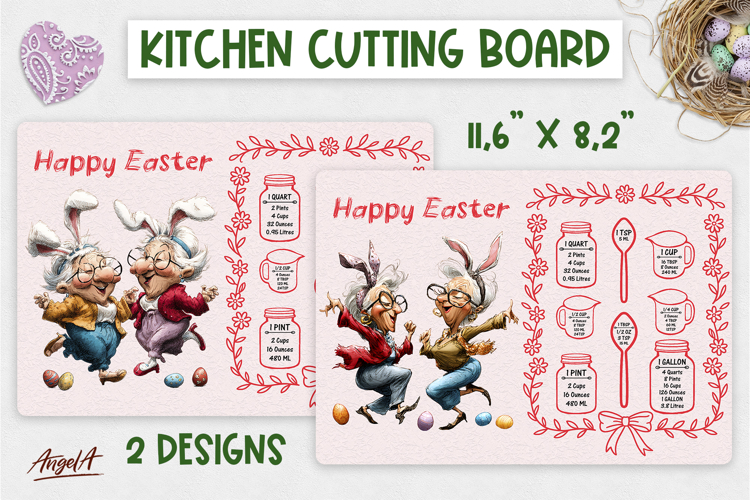 Easter Kitchen chopping board Best friends Elderly ladies