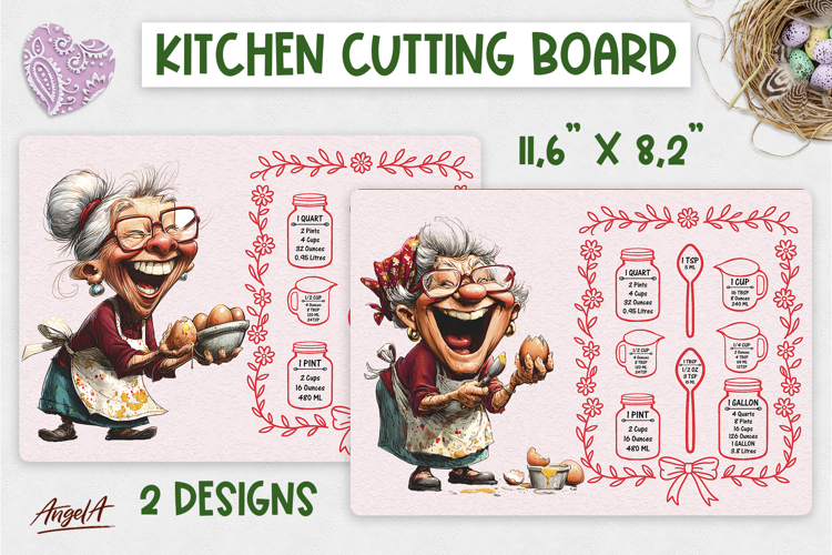 Easter cutting board Kitchen board Funny elderly lady, eggs