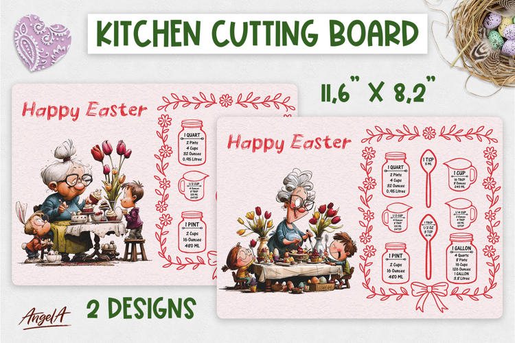 Easter Kitchen cutting board Funny elderly lady Grandma PNG