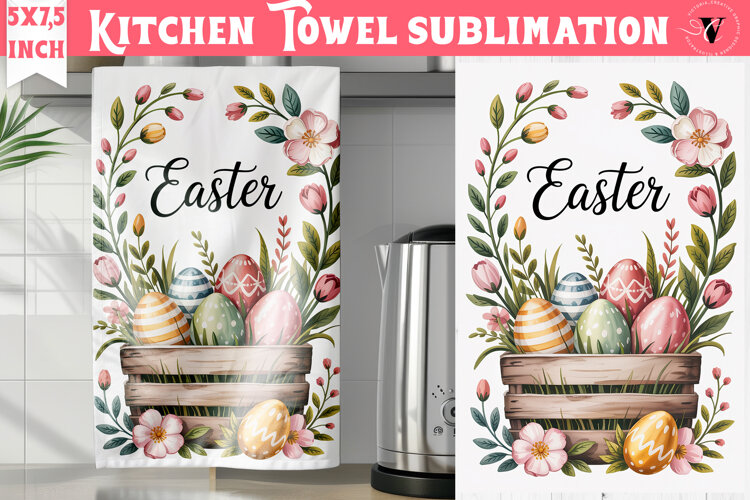 Easter kitchen towel sublimation | Coquette tea towel example image 1