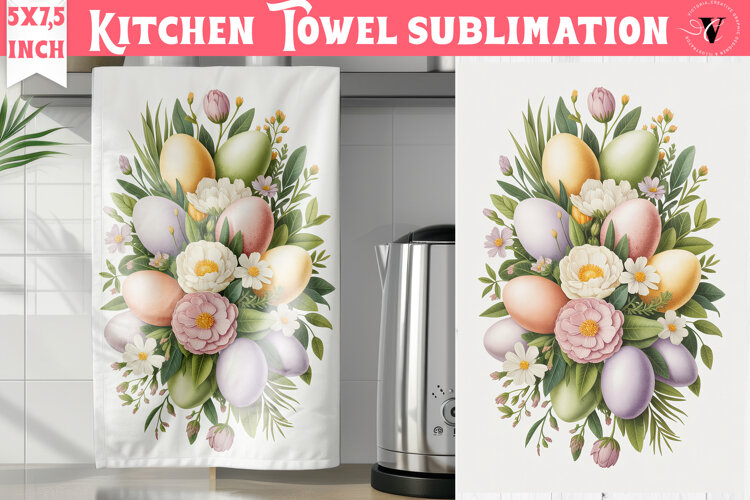 Easter kitchen towel sublimation | Coquette tea towel example image 1