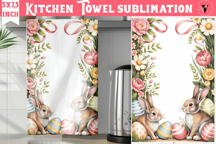 Easter kitchen towel sublimation | Coquette tea towel example image 1