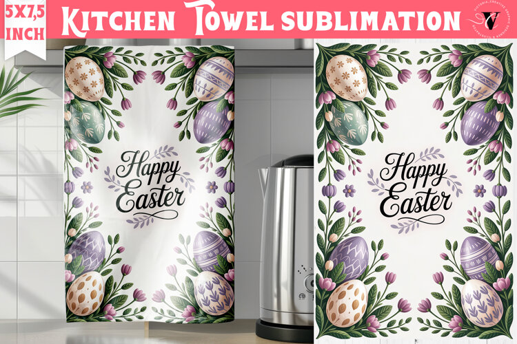 Easter kitchen towel sublimation | Coquette tea towel example image 1