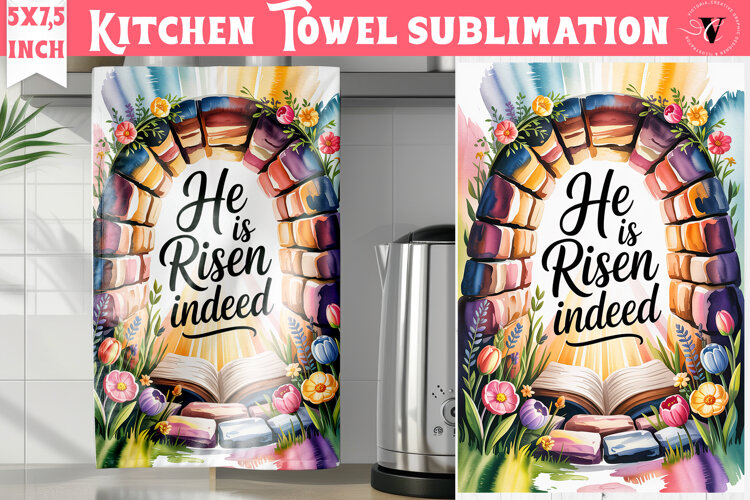 Easter kitchen towel sublimation | Christian kitchen towel example image 1