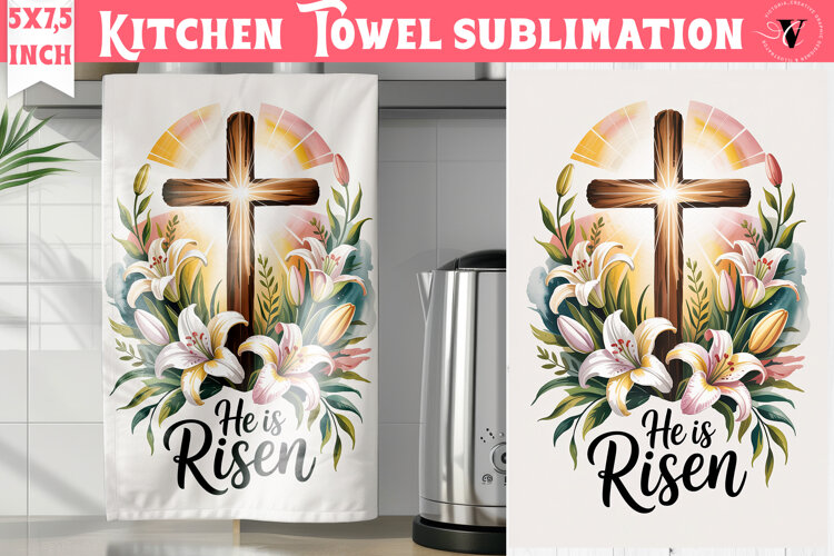 Easter kitchen towel sublimation | Christian kitchen towel example image 1