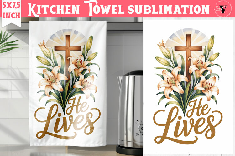 Easter kitchen towel sublimation | Christian kitchen towel example image 1
