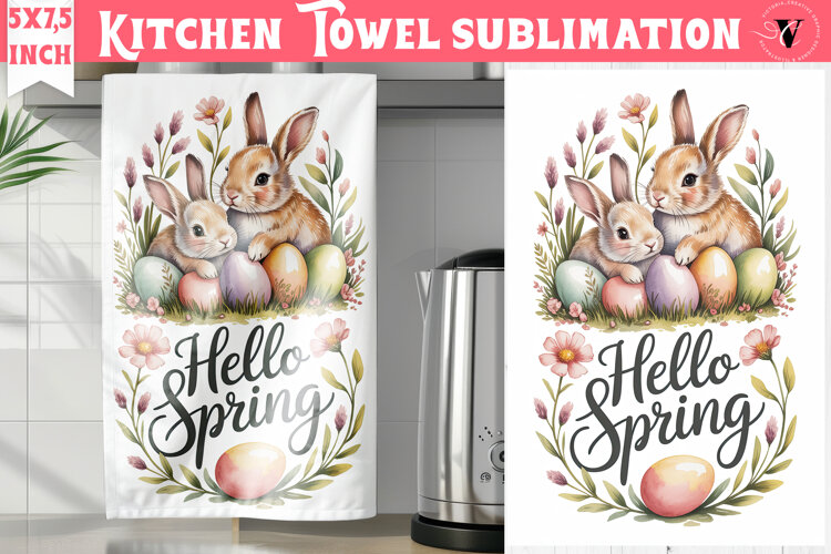 Easter kitchen towel sublimation | Coquette tea towel example image 1