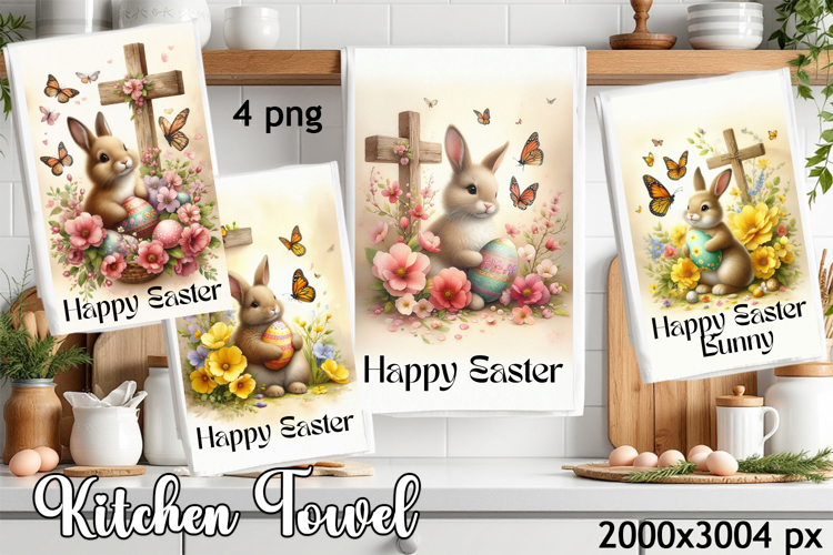 Happy Easter Kitchen Towel Sublimation Design