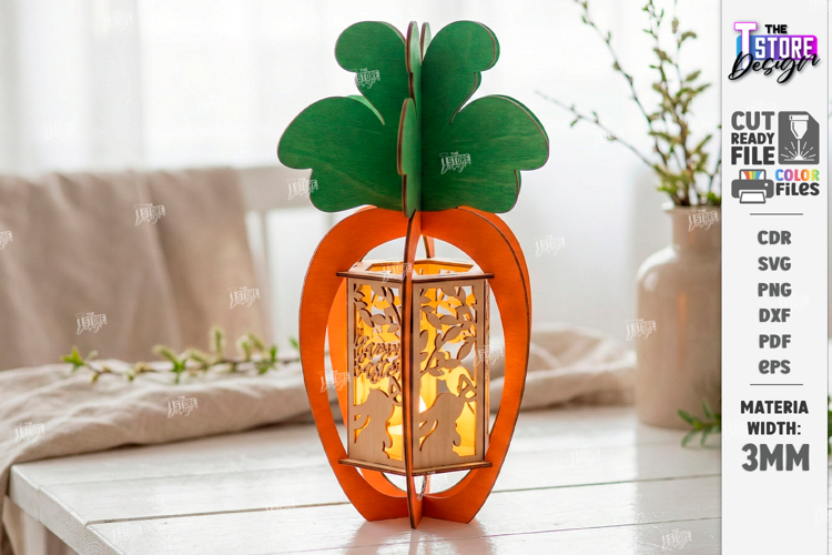 Easter Lantern Laser Cut | Bunny and Carrot | 3D Night Light