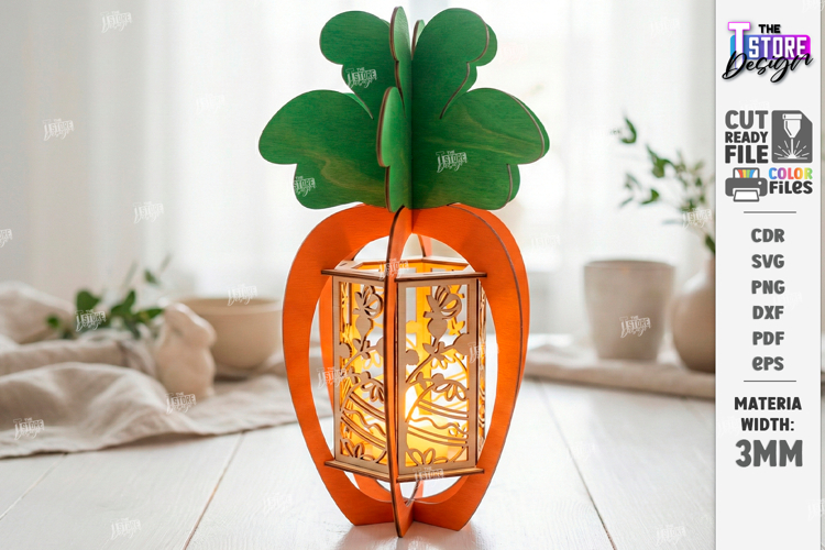 Easter Lantern Laser Cut | Bunny and Carrot | 3D Night Light