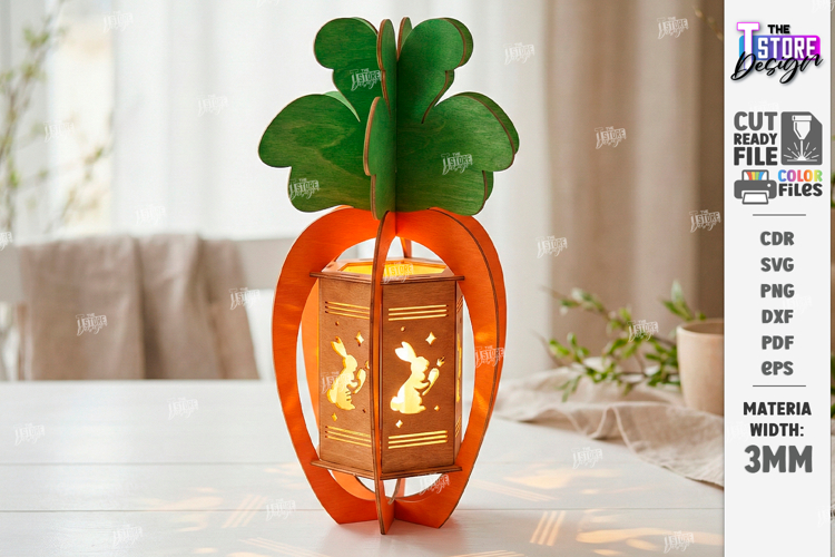 Easter Lantern Laser Cut | Bunny and Carrot | 3D Night Light