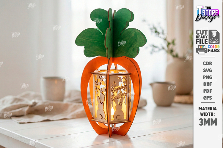 Easter Lantern Laser Cut | Bunny and Carrot | 3D Night Light