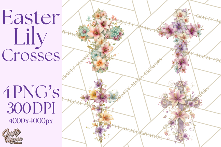 Easter Lily Cross Clipart, Pastel Bold Christian Crosses Png
