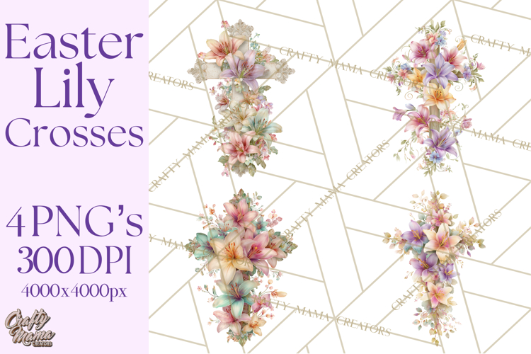 Easter Lily Cross Clipart, Pastel Bold Christian Crosses Png