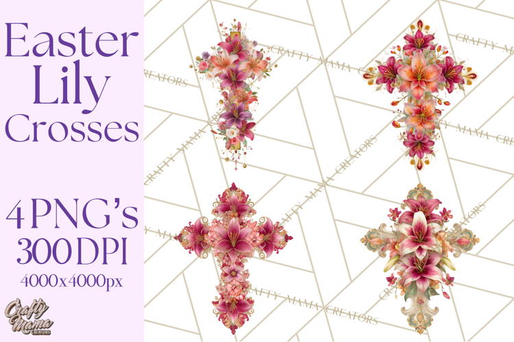 Easter Lily Cross Clipart, Pastel Bold Christian Crosses Png