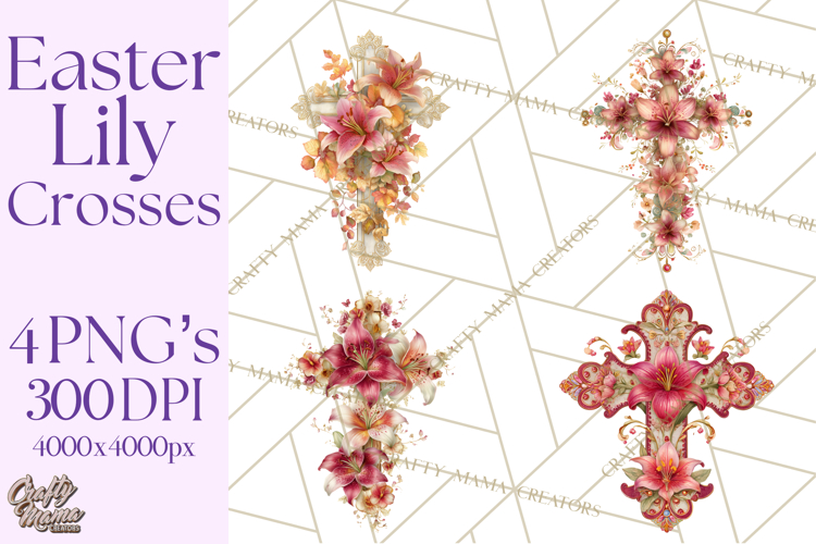 Easter Lily Cross Clipart, Pastel Bold Christian Crosses Png