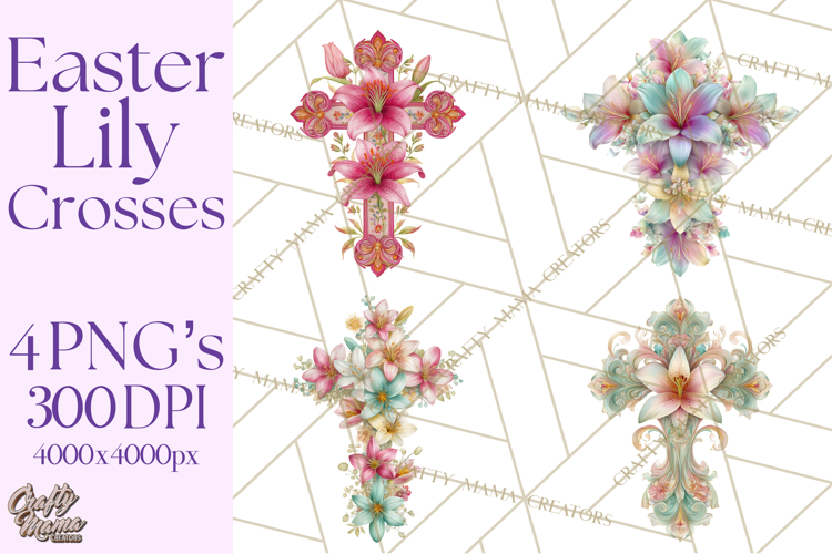 Easter Lily Cross Clipart, Pastel Bold Christian Crosses Png