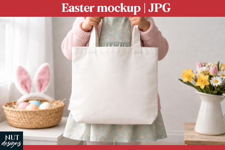 White tote bag Mockup JPG Easter tote bag