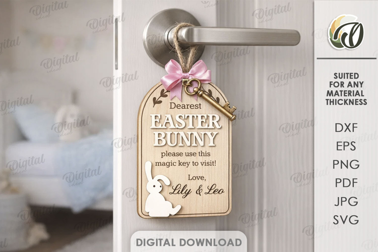 Easter Magic Key Door Hanger Laser Cut. Door Knob Tag SVG