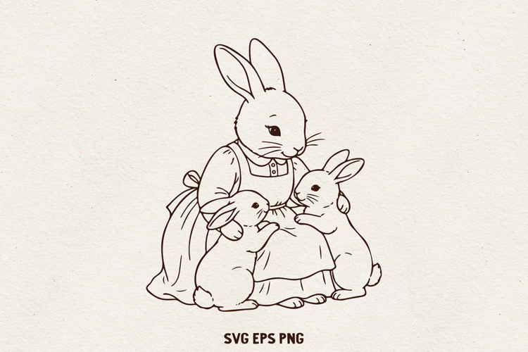 Easter Bunny Illustration | Cute Spring Rabbit Line SVG