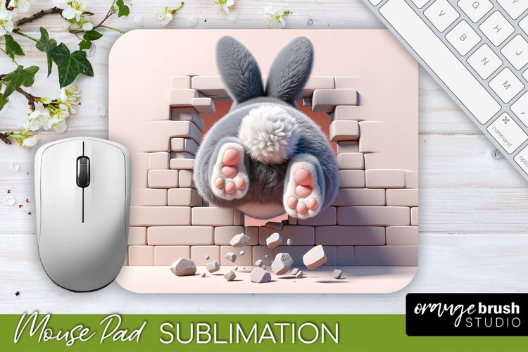 Easter Mousepad Sublimation Design - 3D Bunny Hole in Wall