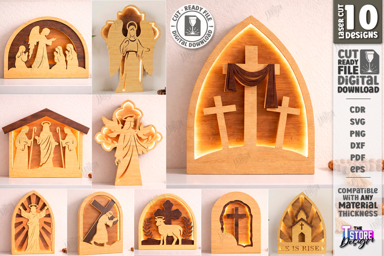 Easter Night Light Laser Cut Bundle| Religious LED Light SVG