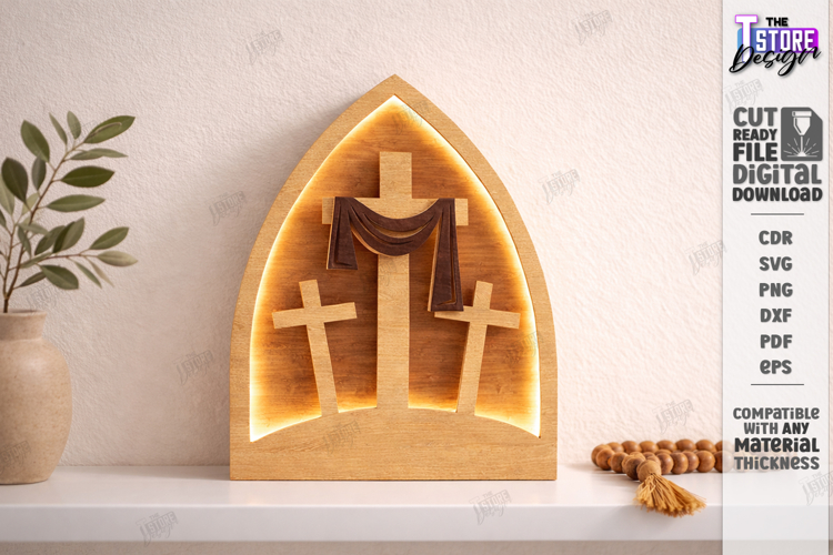 Easter Night Light Laser Cut | Religious LED Light SVG | CNC